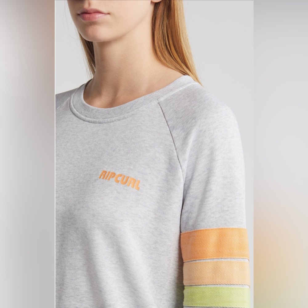 Rip Curl high tide stripe raglan sleeve sweatshirt, size XS extra small, crew